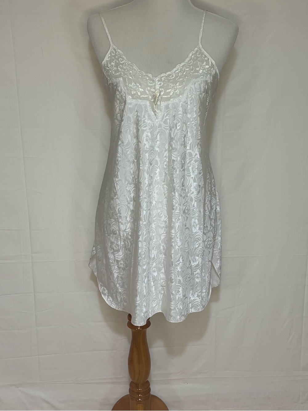 Lace-Trim Satin Chemise Slip in White